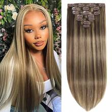 Uveous Straight Clip In Hair Extensions Remy Human Hair 8pcs Per Set With 18Clips Double Weft Clip In Human Hair Extensions Brazilian Virgin Real Human Hair For Women - S4/27 - View 5