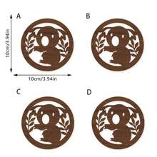 4pcs/Set Rustic Koala Themed Wooden Coasters, Double-Sided Heat-Resistant Non-Slip Surface. Suitable For Coffee Cups, Tea Cups, Wine Glasses, Perfect For Home Dining Room, Office Desk, Bar, Cafe, Great Housewarming Gift And Kitchen Decor. - Multicolor - View 12