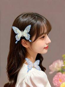 6pcs Random Assorted Translucent Butterfly Hair Clips, Floral Print Clear Hair Clips, Sweet Daily Hair Accessories For Girls - Multicolor - View 2