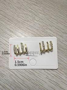 一对璀璨夺目的四爪耳环，时尚镶钻弧形耳环，简约小众设计，情人节配饰 - 金色 - 查看 3