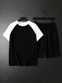 Conjunto Hombre Camiseta y Shorts Casual Oversize Streetwear Urbano Holgado Outfit Verano Manga Corta - Blanco y Negro - Ver 2
