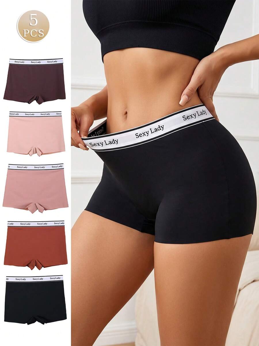 5pcs Women's Seamless Low Waist Ribbon Hipster Panties, Sexy Solid Color Sporty Style Comfortable Minimalist Everyday Underwear - Multicolor - View 1