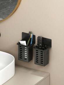 3pcs/2pcs/1pc Wall-Mounted Storage Rack, No-Drill Wall-Mounted, Bathroom Cosmetic Storage Rack, Comb And Makeup Brush Storage Rack, Can Store Toothbrush, Toothpaste, Comb, Razor, Suitable For Kitchen, Dining Room, Bathroom And Other Places Bathroom Accessories - Black - View 15