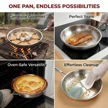 410 Stainless Steel Frying Pan, Non-Stick Surface, Induction & Gas & Open Fire Compatible, Camping Home Kitchen Restaurant Hotel Skillet - Stainless Steel - View 8