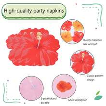 20/40/60 Peças, Guardanapos em Formato de Flor de Hibisco Havaiana, 2 Camadas, Descartáveis, Estampa de Hibisco Vermelho e Laranja, Suprimentos de Mesa para Aloha Luau, Churrasco de Verão, Decorações para Festa na Piscina e Luau, Churrascos na Praia, 13*13 Polegadas - Visão 5