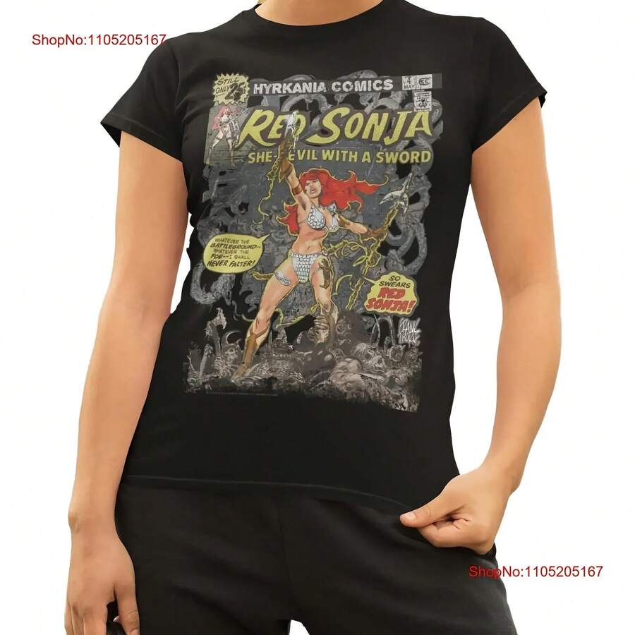 Red Sonja Frank Thorne Comic Legends Cover 4 Vintage Official Women's T Shirt Vintage Washed Stretched Homme - Shape - View 1