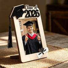 1pc Graduation Season Wooden Photo Frame Ornament, Replaceable Photo Standing Display Rack For Graduates, Desktop Atmosphere Decor - Black - View 1