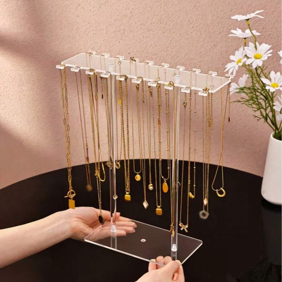 Light Luxury Transparent Acrylic Necklace Display Stand, Desktop Vertical Jewelry Necklace Bracelet Pendant Storage Rack, Home Bracelet Pendant Hanging Rack, Jewelry Display Stand For Market Stall, Store Display Rack, Large Capacity Multi-Slot Anti-Tangle Jewelry Organizer - Multicolor - View 1