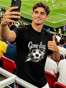 M E N's Football Match Day Graphic T-Shirt, Made Of High-Quality Fabric, Casual, Comfortable, Durable And With A StrikI Ng PrI Nt. - 黑色 - 查看 1