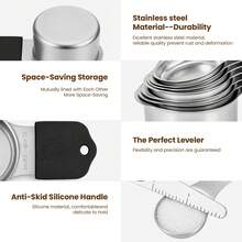 Magnetic Measuring Cups & Spoons Set, 16-Piece Heavy Duty Stainless Steel Measuring Cups & Double-Sided Spoons With Leveler, Nesting Kitchen Measuring Tools Fits In Spice Jars For Cooking & Baking - Silver - View 5