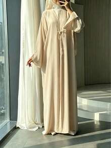 Women's Long Loose-Fit Arabic Robe, Casual Cardigan, Suitable For Daily And Holiday Wear, Women's Long Loose-Fit Robe Fall - Apricot - View 1