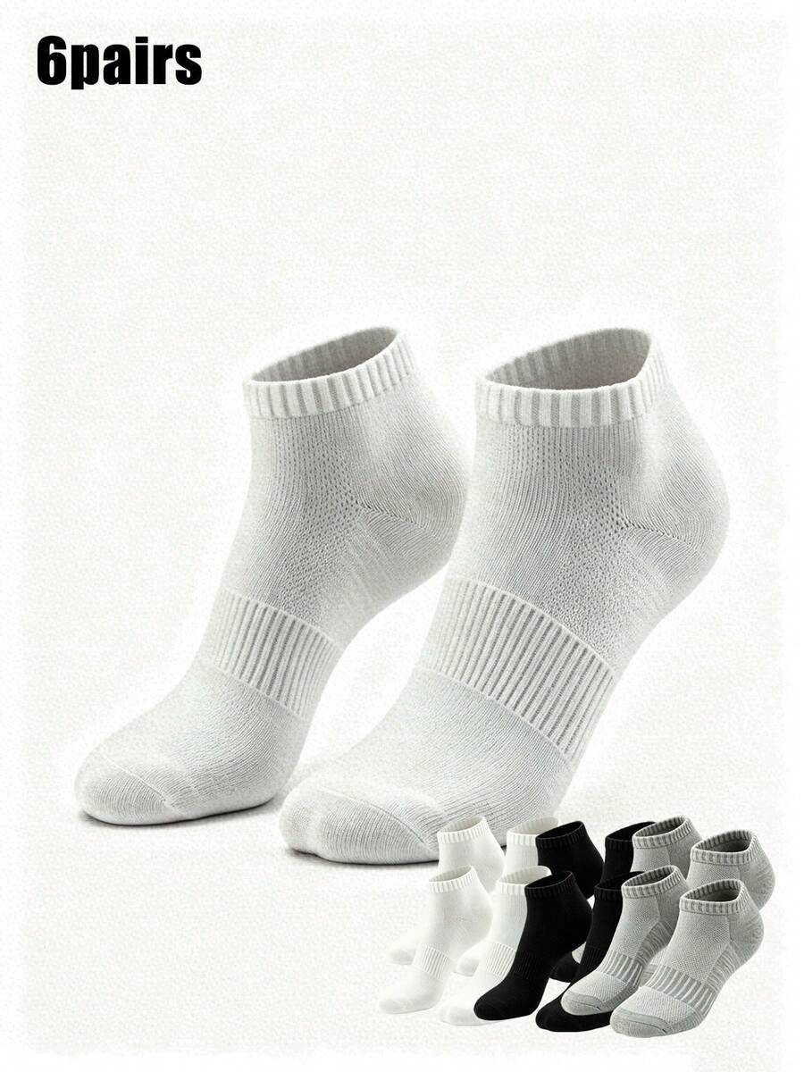 6 pares de calcetines minimalistas de unicolor para hombre, calcetines de tobillo de malla transpirable, calcetines deportivos de alta elasticidad antideslizantes y que absorben la humedad, casual y de negocios - Multicolor - Ver 1