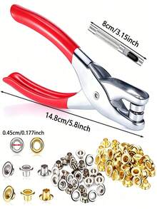 0.18 英吋 (4.5mm) 壓扣眼扣與工具組,金銀色金屬壓扣眼扣組,含鉗子、打孔器與縫製工具,便攜式眼扣手動壓接組,適用於皮革/腰帶/布料/鞋子/手工藝 - Grommets plier kit - 查看 3