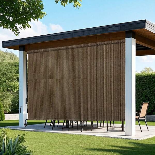 Persiana enrollable premium para exteriores con diseño empalmado, persiana de patio, pantalla de privacidad enrollable para patio, porche, cenador y exterior