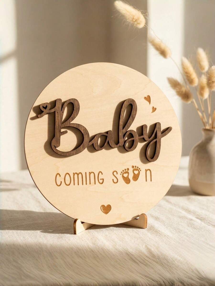 Baby Arrival Announcement - Wooden Double-Sided Pregnancy Sign, Suitable For Hospital, Welcome To The World Newborn, Name And Birth - Multicolor - View 1