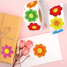 500 piezas (1 rollo) Pegatinas de flores asimétricas con láser, pegatinas con forma de flor brillante en 9 colores, pegatinas motivacionales para escuela, hogar y entrenamiento, pegatinas para decoración de regalos, embalaje y sellado, útiles escolares - Dibujos animados - Ver 4