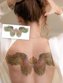 Waterproof Angel Wings Temporary Tattoo Sticker For Women, Crown Wing Fake Tattoo, Long Lasting Body Art For Back Shoulder Festival Party - Multicolor - View 6