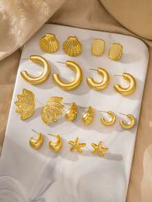 6/18pcs Earring Set, Gold Stud Earrings, Floral Geometric Mixed Pattern Metal Earring Set, Drop Earrings, Retro Women's Earrings - Silver - View 9