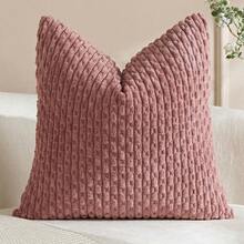 1pc/2pcs Bohemian Striped Throw Pillow Cover (Insert Not Included), Soft Plush Corduroy Solid Color Decorative Square Pillow Case, Suitable For Holiday, Sofa, Bedroom, Bed, All Seasons Use. - Coral Pink - View 10