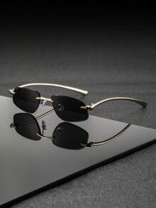 Un par de gafas geométricas de metal sin montura para hombres, de estilo vanguardista, exquisitas, únicas y sutilmente lujosas de estilo americano, gafas de moda adecuadas para clientes que asisten a cumbres de la industria y negociaciones de negocios. - Multicolor - Ver 15