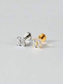 1PC Triangle Cz G23 Pure Titanium Lip Studs 16G Internal Thread Zirconia Ear Helix Tragus Cartilage Earrings Body Piercing Jewelry - As Shown - View 6