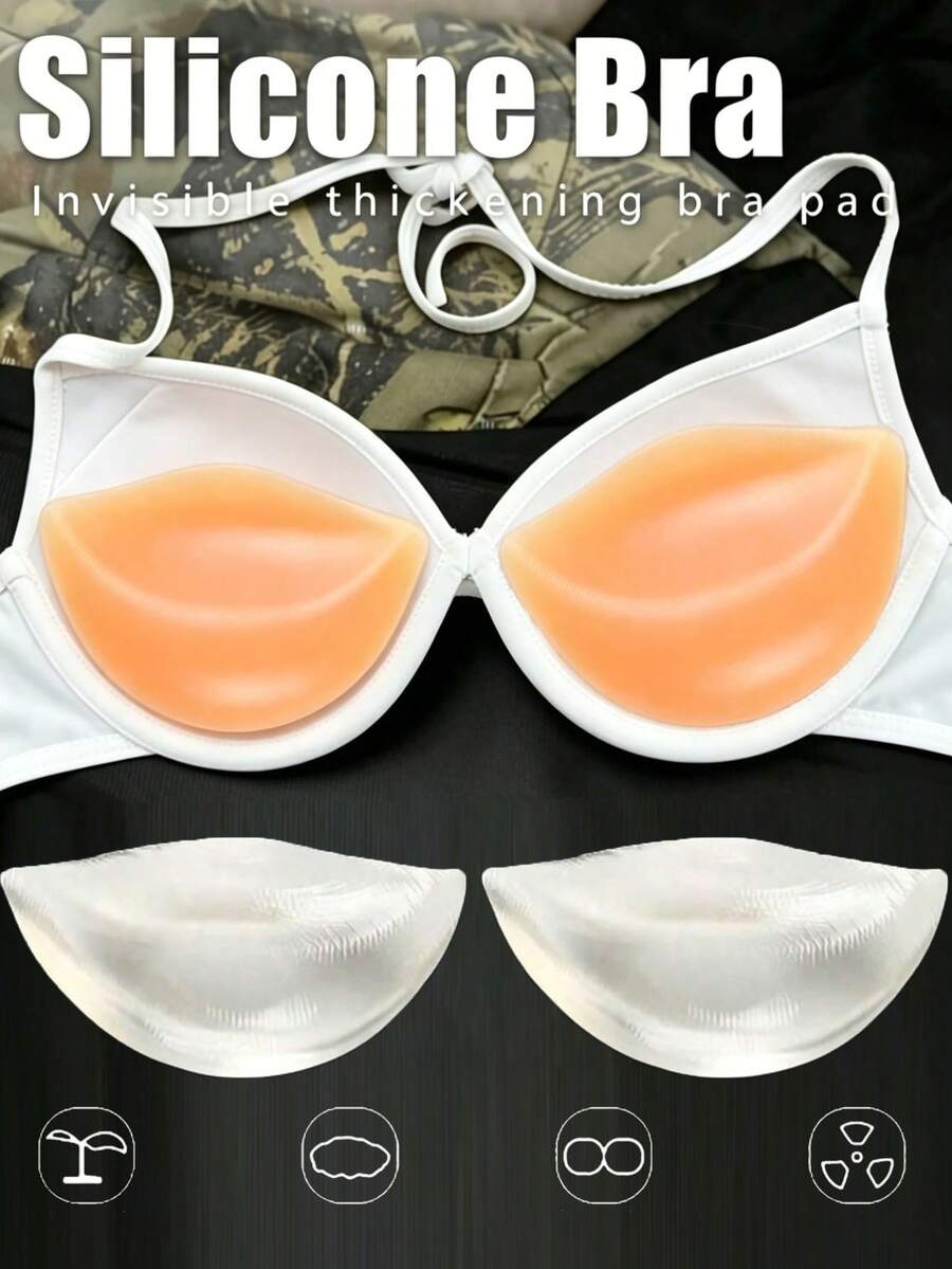 2/4Pcs Thickened Silicone Bra Inserts | Invisible Push Up Breast Pads | Waterproof Reusable Swimsuit Inserts For Bikini, Swimwear & Daily Bras - Multicolor - View 1