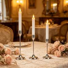 6/3Pcs Silver Metal Taper Candle Holders Set, Multi Height Tall Short Candlestick Table Centerpiece Decor, Modern Candle Stand For Wedding Reception, Dinner Table, Fireplace Mantel, Farmhouse Home Decor, Housewarming Gift, Candles Not Included - Multicolor - View 3