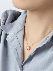 XUJIA 1pc Rose Gold 1ct Moissanite Bubble Necklace For Women, 925 Sterling Silver Moissanite Necklace, 6.5mm Round Bezel Inlaid Pendant, Adjustable 18"+2" Chain - PMO-078R - View 4