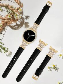 Galaxy Watch 8 錶帶 + 錶殼，1件鑲嵌人造鋯石金屬優雅錶帶 + 1件亮面風格（不含螢幕保護貼），適用 Galaxy Watch 8 40mm 與 44mm 錶殼，可調節替換錶帶配件，適合男女運動手錶 - 黑金白鑽+殼 - 查看 7