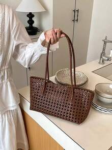 Hand-Woven Bag, Niche High-End French Vacation Style Handbag, Casual Versatile Shoulder Underarm Bag - Brown - View 3