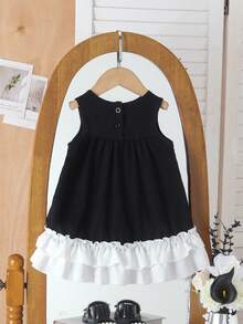 Baby Girl Korean Style Elegant Puff Chest 3D Big Bow Decor Ruffle Hem Sleeveless Round Neck Princess Dress Summer Birthday Party Formal Gown Thin - Black - View 2