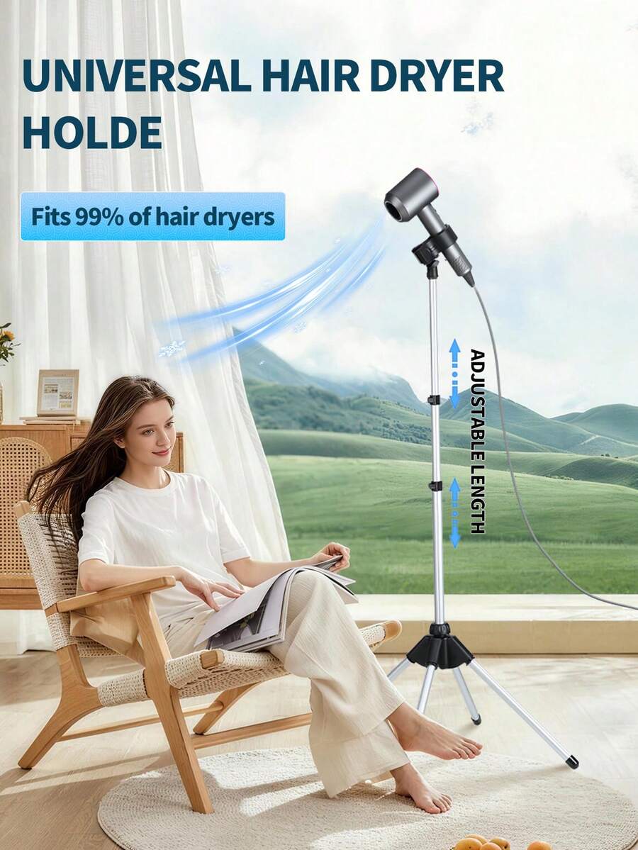 Adjustable 29-59 Inch Hair Dryer Holder Stand With Tripod Base And Universal Clip, 360 Degree Rotating Mount, Perfect For Bathroom Vanity Makeup Room Salon Studio, Lightweight Portable Stands For All Hair Dryer Types And Sizes, Professional Grade Display Holder