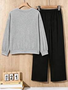 2pcs/Set Boys Round Neck Long Sleeve Sweatshirt With Game Controller Graphic And Minimalist Wide Leg Pants, Autumn/Winter New Daily Outfit - Grey - View 4