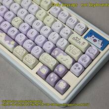 MOA 高度 PBT 机械键盘键帽 - 圆形可爱熊/狗/猫设计，蓝色/粉色/紫色，仅键帽，兼容 MX 开关，6.25U 空格键，耐磨防油，机械键盘 DIY 配件，定制装饰，游戏和办公通用 - 彩色 - 查看 2