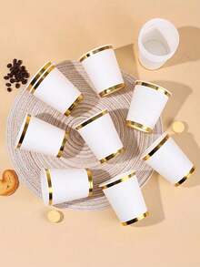 10/20/30/40/50個優雅紙杯，適用冷熱飲品，附金箔邊緣，適合派對、野餐、旅行及各種活動，理想用於任何場合與生日慶祝 - 彩色 - 查看 3