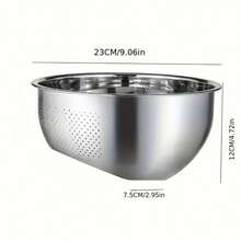 1pc Stainless Steel Rice Strainer, Thickened Slanted Bottom Rice Washing Bowl, Multi-Purpose Kitchen Vegetable And Fruit Drain Basket - One Size Fits All - View 8