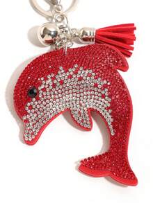 1pc Rhinestone Dolphin Tassel Keychain, Geometric Pattern Boho Zinc Alloy Keyring, Suitable For All Seasons - Light Blue - View 7