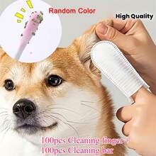 Wang Meow Pet 100pcs Pet Ear Canal Cleaning Sticks Suitable For Dogs And Cats (Random Color), 100pcs Ear Canal Cleaning Finger Sleeves Suitable For Dirty Ears, Remove Earwax And Tartar, Fresh Breath, Ear And Oral Care, Dust-Free Cleaning, Essential Pet Grooming Tool - Multicolor - View 10