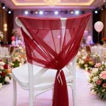 10 piezas de bandas de tul para boda para decoración, cinta para respaldo de silla rectangular, tela de queso rústica, accesorios de fotografía, decoración elegante para cena de aniversario, fiesta de graduación, barbacoa, ceremonia y recepción - Burdeos - Ver 5