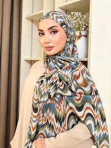 Wavy Colorful Striped Digital Print Muslim Headscarf Modest Hijab Soft Breathable Daily Wear Head Wrap Hijab Shawl - Multicolor - View 2
