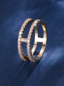 1 buah Cincin Minimalis Geometris Bertatahkan Pave, Desain Mewah Ringan dan Elegan, Aksesori Elegan untuk Perjalanan Sehari-hari yang Mencerahkan Kulit - JZ23967 - View 10