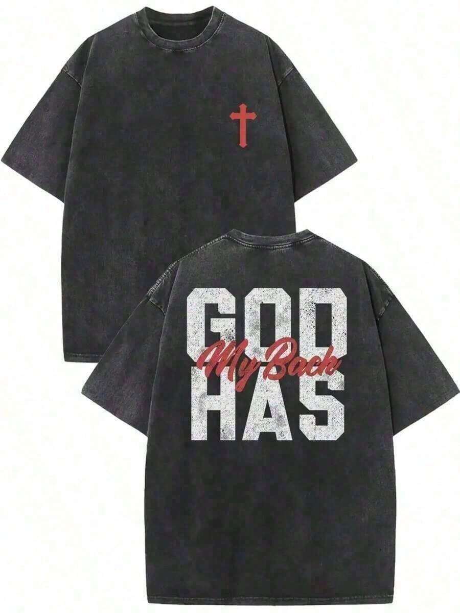 Men's Clothing; Summer T-Shirts, Graphic Print Cotton T-Shirt, Vintage T-Shirt, Graphic Print Cotton T-Shirt, Washed T-Shirt, 1 Piece, Fashion T-Shirt For Men - 黑色 - 查看 1