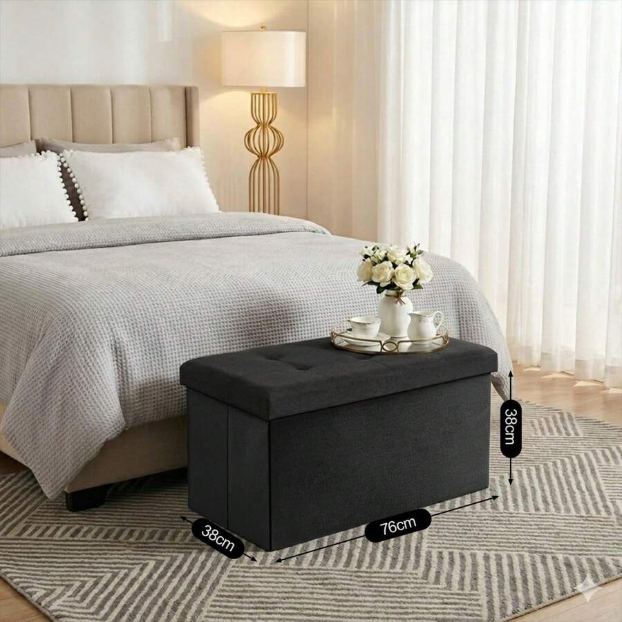 Grey Folding Storage Bench With Lid, Multifunctional Stool For Home & Entryway - Black - View 1