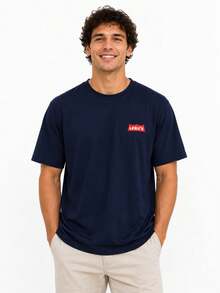 Basic Summer T-Shirt, Loose, No Christmas, Valentine's Day, Basic - Navy Blue - View 2