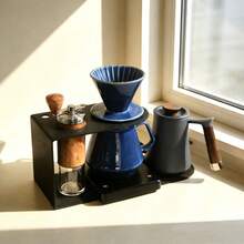 Ceramic Home & Office Large Capacity Pour Over Coffee Brewer Set, 1300℃ High Temperature Fired, Set Includes V2 Integrated Filter Cup And 600ML Server, Suitable For 1-4 People, High Temperature Blue Kiln-Change Glaze Pour Over Coffee Set - Navy Blue - View 1