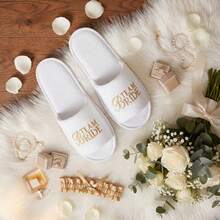 6 Pairs TEAMBRIDE Women's Open Toe White Bridal Slippers Set, Bridesmaid Gifts, Suitable For Wedding Day, Bridal Shower And Bachelorette Party Favors - Gold Capital TEAMBRIDE - View 2