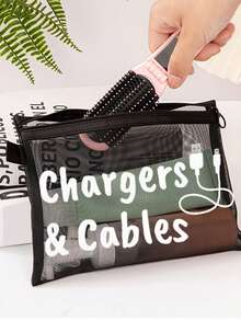 Mesh-Kosmetiktasche mit Datenkabel-Muster, rote gepolsterte tragbare Aufbewahrungstasche, Kosmetiktasche, Reise-Hautpflegetasche, Reise-Essentials, Wohnheim-Bedarf, Hochzeits-Brautgeschenk, Lehrergeschenk, Badezimmer-Schmuck-Lippengloss-Kosmetik-Aufbewahrungstasche, Feiertags-Sommer-Schulanfang-Rucksack - Verschiedenfarbig - Übersicht 3