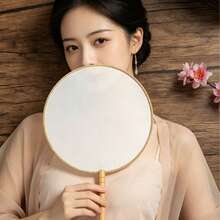 DIY Blank Round Palace Fans, Bamboo Handle Empty Handheld Fan For Art Calligraphy, 2PCS/5PCS Multiple Package Choices - Multicolor - View 3