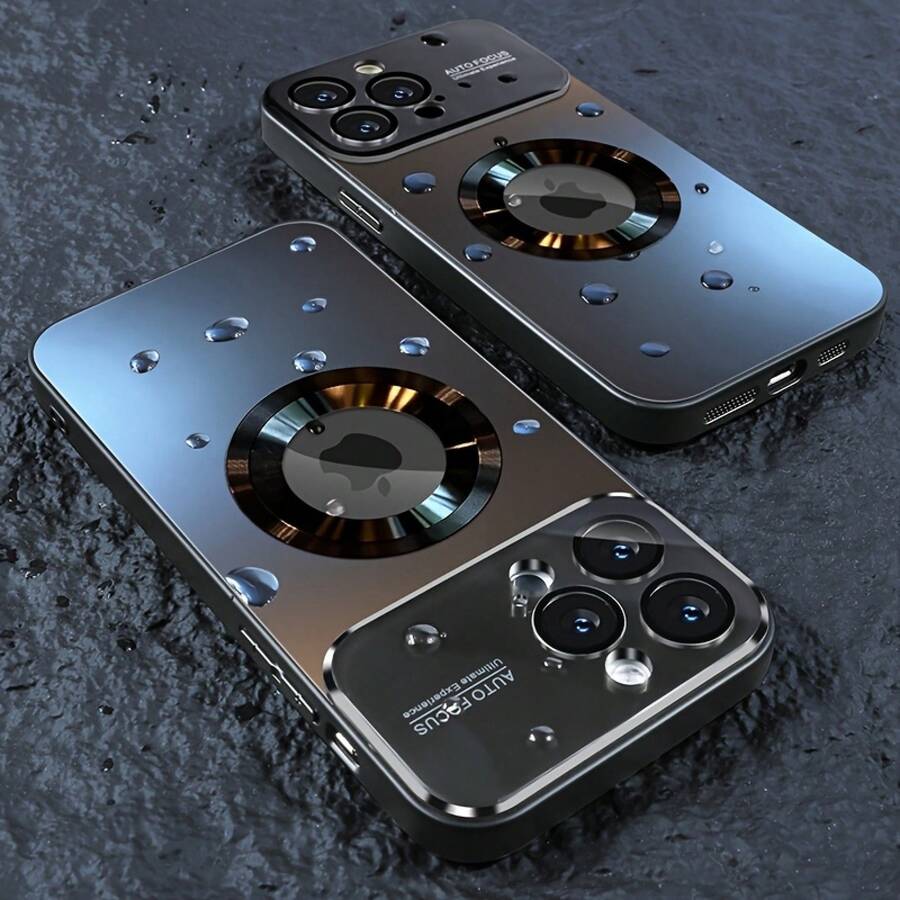 Phone Case - Luxury Titanium Color Glass Case With Magnetic Window And Wireless Charging Compatible With IPhone 11 12 13 14 15 16 17 Pro Max Air Plus, Shockproof Matte Hard Back Cover, Full Protective Case For Camera Lens - 2 - 查看 1