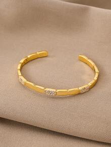 Fashionable Minimalist Round Bangle, Copper Plated 18k Gold Cubic Zirconia Decor, Suitable For Party And Gathering - Gold - View 2